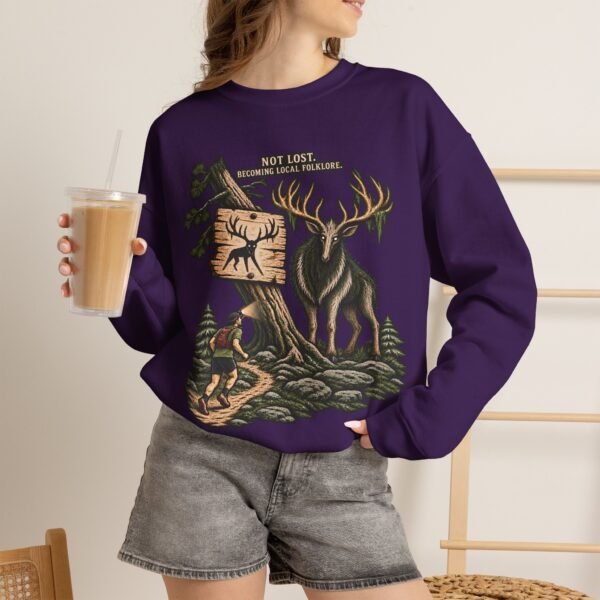 Hiking Elk Crewneck Sweatshirt — Rustic Outdoors "Don't Lose Yourself" Design