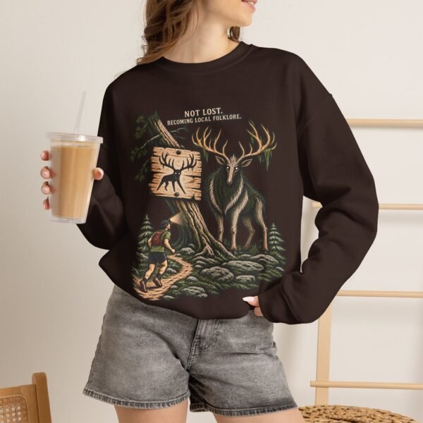 Hiking Elk Crewneck Sweatshirt — Rustic Outdoors "Don't Lose Yourself" Design