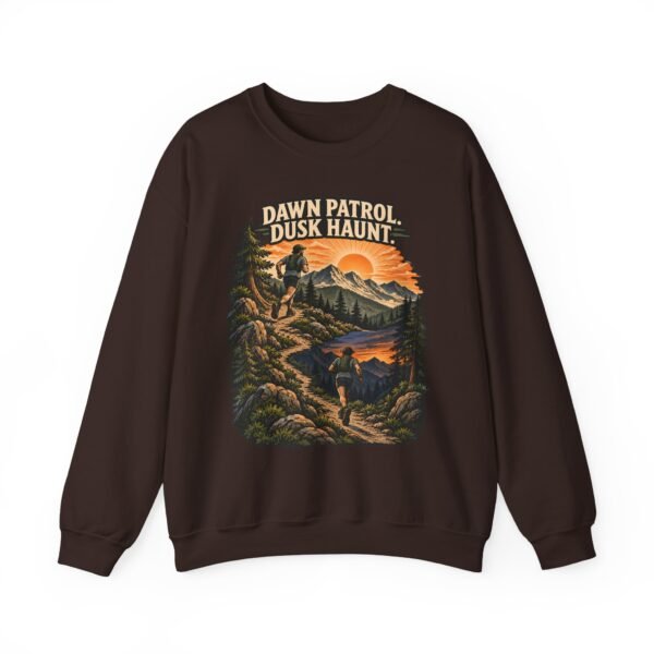 Outdoor Crewneck Sweatshirt — “Dawn Patrol Dusk Haunt” Vintage Mountain Graphic
