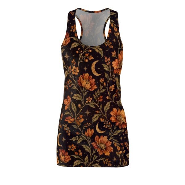 Celestial Floral Racerback Dress — Vintage Moon & Orange Bloom AOP