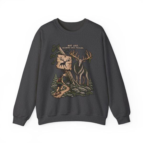Hiking Elk Crewneck Sweatshirt — Rustic Outdoors "Don't Lose Yourself" Design