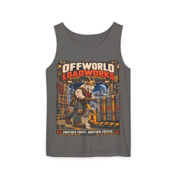 Offworld Loadworks sci-fi warehouse Mountain Goat Worker illustration Tank Top | space cargo loading