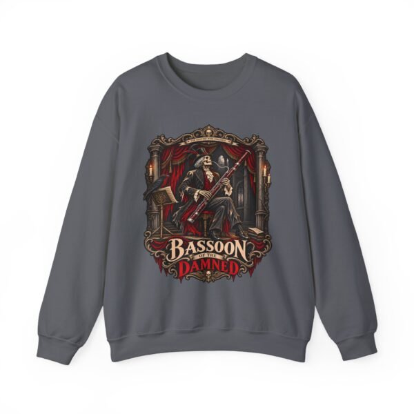 Gothic 'Bassoon of the Damned' Crewneck Sweatshirt — Skeleton Bassoonist Graphic
