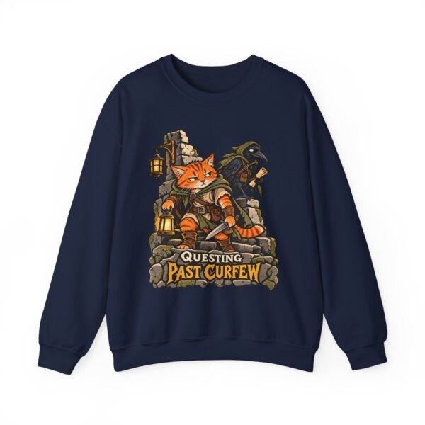 Questing Past Curfew Crewneck Sweatshirt — Fox Adventurer & Crow RPG Graphic