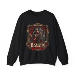 Gothic 'Bassoon of the Damned' Crewneck Sweatshirt — Skeleton Bassoonist Graphic