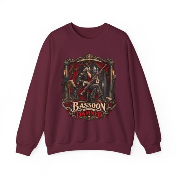 Gothic 'Bassoon of the Damned' Crewneck Sweatshirt — Skeleton Bassoonist Graphic