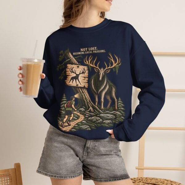 Hiking Elk Crewneck Sweatshirt — Rustic Outdoors "Don't Lose Yourself" Design