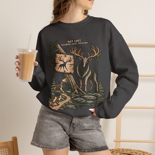 Hiking Elk Crewneck Sweatshirt — Rustic Outdoors "Don't Lose Yourself" Design