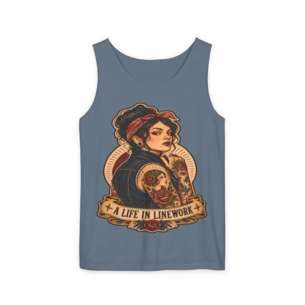 Rosie Tattooed Worker 'A Life in Line Work' Tank Top | Retro Pinup Workwear