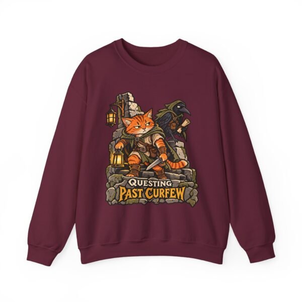 Questing Past Curfew Crewneck Sweatshirt — Fox Adventurer & Crow RPG Graphic
