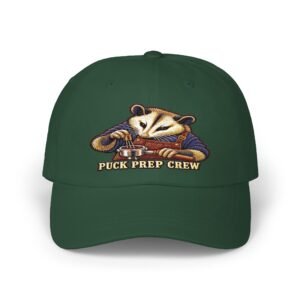 Puck Prep Crew Dad Cap — Embroidered Hockey Raccoon Baseball Hat