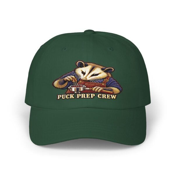 Puck Prep Crew Dad Cap — Embroidered Hockey Raccoon Baseball Hat