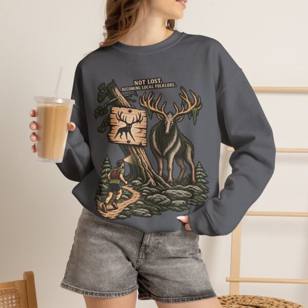 Hiking Elk Crewneck Sweatshirt — Rustic Outdoors "Don't Lose Yourself" Design