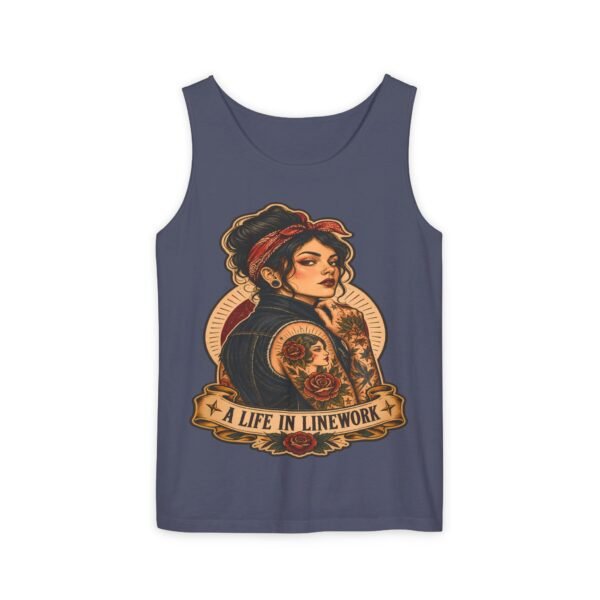 Rosie Tattooed Worker 'A Life in Line Work' Tank Top | Retro Pinup Workwear