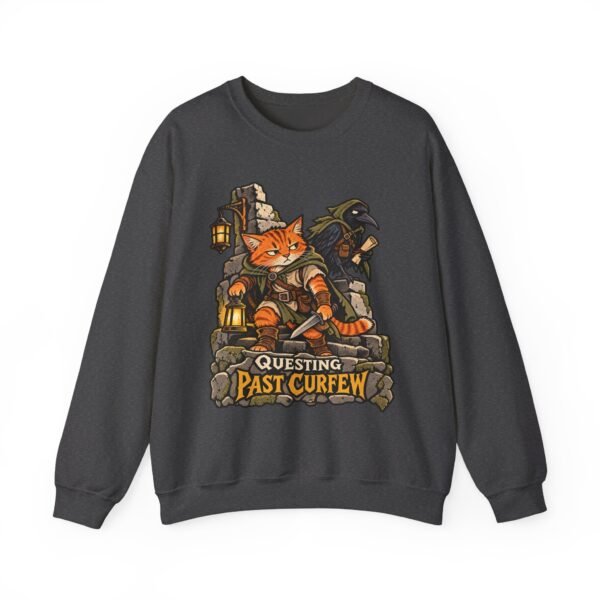 Questing Past Curfew Crewneck Sweatshirt — Fox Adventurer & Crow RPG Graphic
