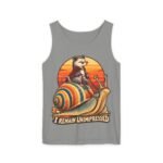 I Remain Unimpressed Tank Top — Raccoon Riding Colorful Snail Retro Graphic