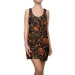 Celestial Floral Racerback Dress — Vintage Moon & Orange Bloom AOP