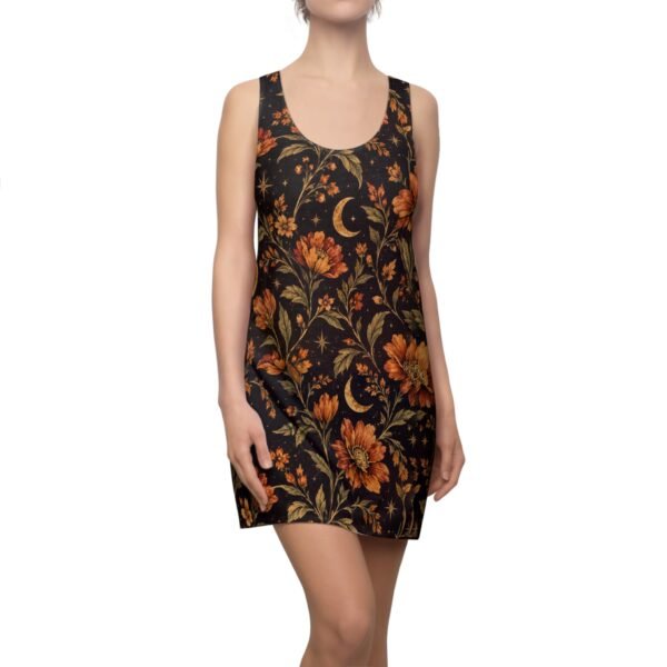 Celestial Floral Racerback Dress — Vintage Moon & Orange Bloom AOP