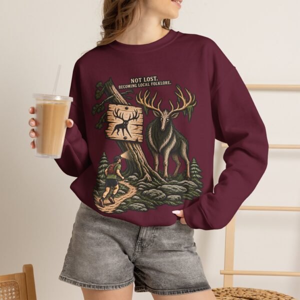 Hiking Elk Crewneck Sweatshirt — Rustic Outdoors "Don't Lose Yourself" Design