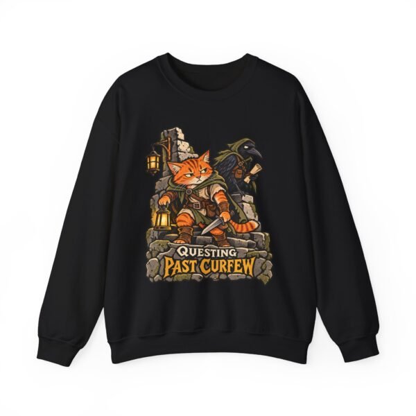 Questing Past Curfew Crewneck Sweatshirt — Fox Adventurer & Crow RPG Graphic