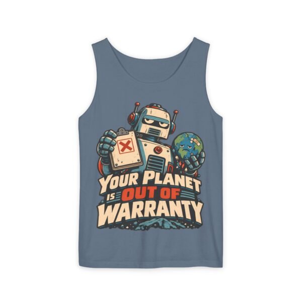 Tank Top — 'Your Planet Is Out Of Warranty' Retro Robot Graphic