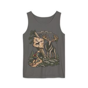 Adventure Tank Top – “Not Lost, Just Taking the Scenic Route” Moose & Hiker Design