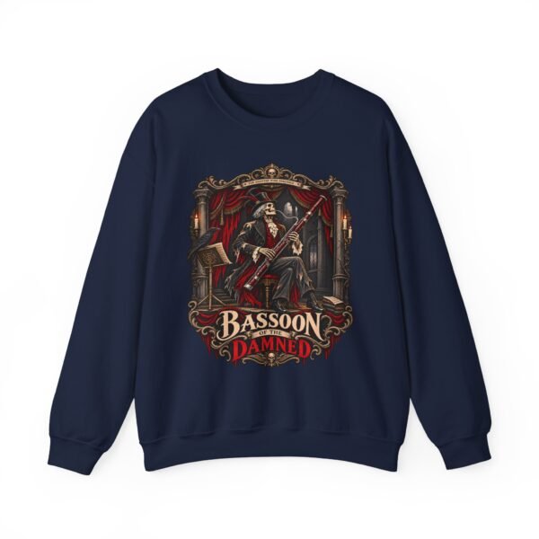Gothic 'Bassoon of the Damned' Crewneck Sweatshirt — Skeleton Bassoonist Graphic