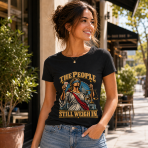 T-Shirt — "The People Still Weigh In" Lady Justice Voting Graphic