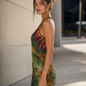 Tie-Dye Racerback Dress — Autumn Green & Rust All-Over Print