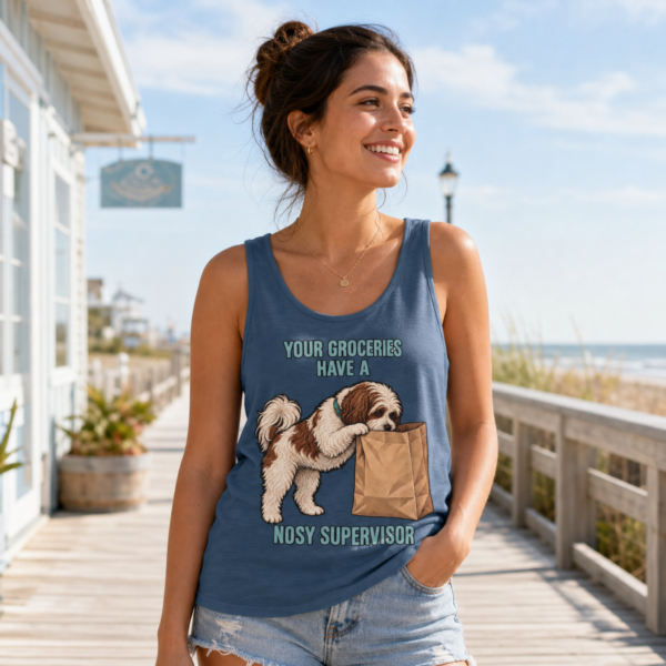 Tank Top - "Your Groceries Have a Nosy Supervisor" Cute Puppy Graphic