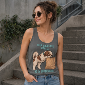 Tank Top - "Your Groceries Have a Nosy Supervisor" Cute Puppy Graphic