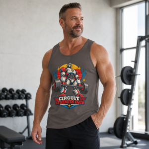 Circuit Strength Club Tank Top — Retro Robot Weightlifting Fitness Tank