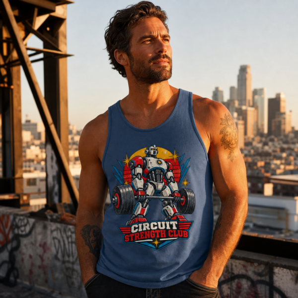 Circuit Strength Club Tank Top — Retro Robot Weightlifting Fitness Tank