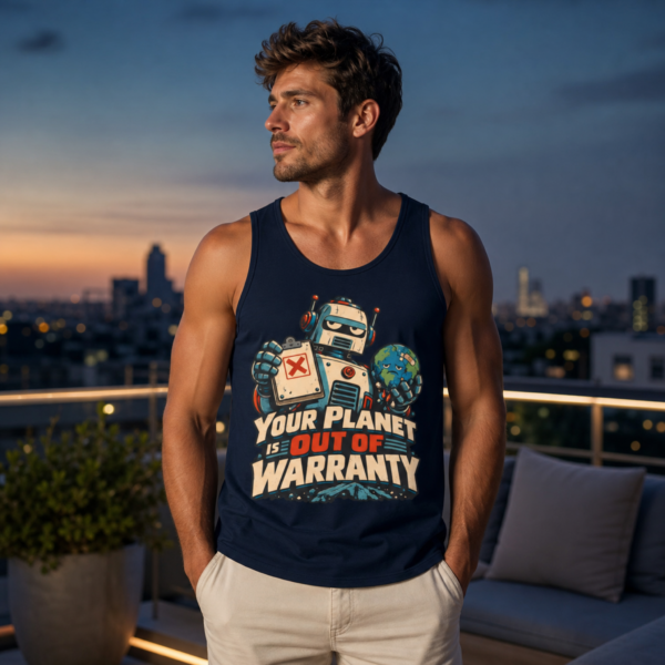 Tank Top — 'Your Planet Is Out Of Warranty' Retro Robot Graphic