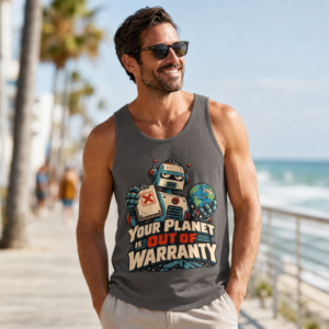 Tank Top — 'Your Planet Is Out Of Warranty' Retro Robot Graphic
