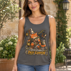 Questing Past Curfew Tank Top — Retro RPG Cat & Crow Fantasy