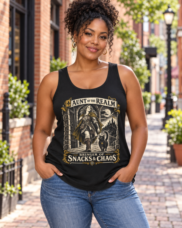 Aunt of the Realm Tank Top — "Bringer of Snacks & Chaos" Fantasy Graphic