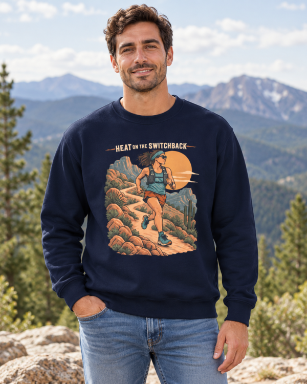 Trail Runner Crewneck Sweatshirt — Desert Hiking Graphic (Run to the Sunrise)