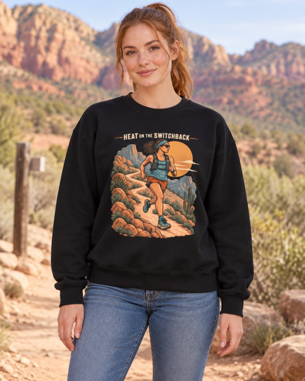 Trail Runner Crewneck Sweatshirt — Desert Hiking Graphic (Run to the Sunrise)