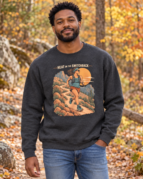 Trail Runner Crewneck Sweatshirt — Desert Hiking Graphic (Run to the Sunrise)