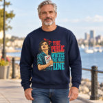 Crewneck Sweatshirt — The Public Writes the Next Line (Vintage Rosie Voter Graphic)