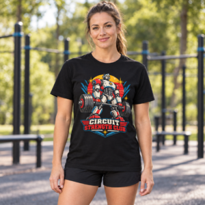 Circuit Strength Club T-Shirt — Retro Robot Weightlifting Gym Tee