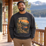 Outdoor Crewneck Sweatshirt — “Dawn Patrol Dusk Haunt” Vintage Mountain Graphic