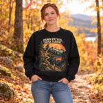 Outdoor Crewneck Sweatshirt — “Dawn Patrol Dusk Haunt” Vintage Mountain Graphic