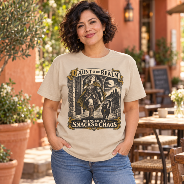 Aunt of the Realm T-Shirt — Fantasy Medieval Adventure Tee (Bringer of Snacks & Chaos)
