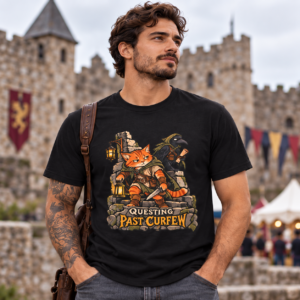 Questing Past Curfew T-Shirt — Retro RPG Cat & Crow Fantasy Tee