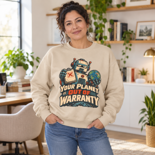 Robot 'Your Planet Is Out Of Warranty' Crewneck Sweatshirt