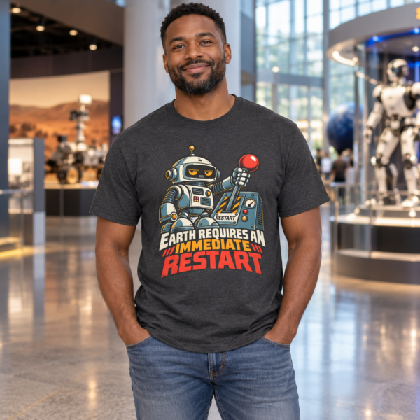Robot 'Earth Requires an Immediate Restart' T-Shirt
