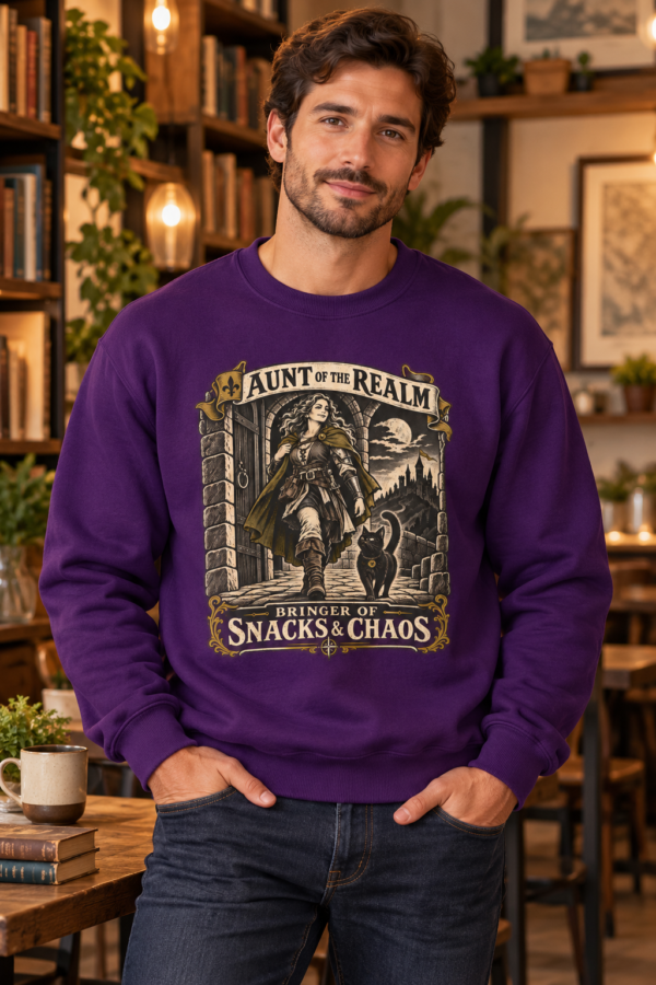 Crewneck Sweatshirt — "Aunt of the Realm: Bringer of Snacks & Chaos" Fantasy Graphic