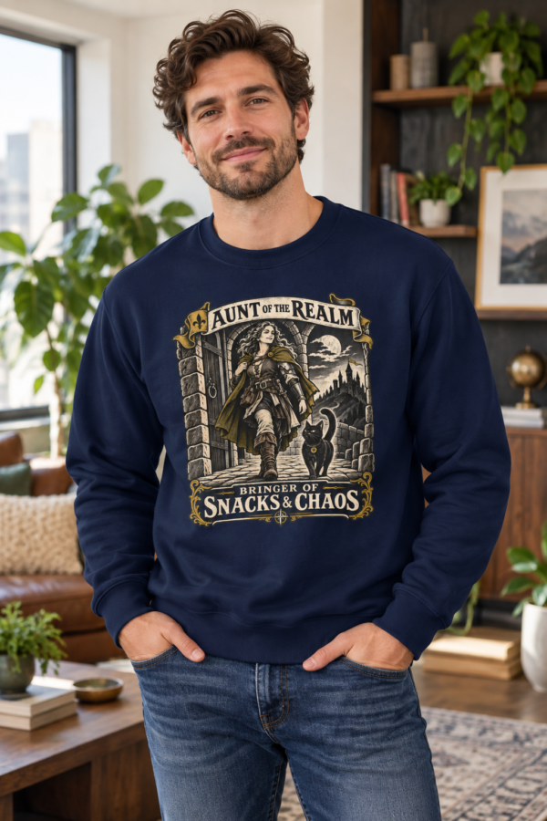 Crewneck Sweatshirt — "Aunt of the Realm: Bringer of Snacks & Chaos" Fantasy Graphic